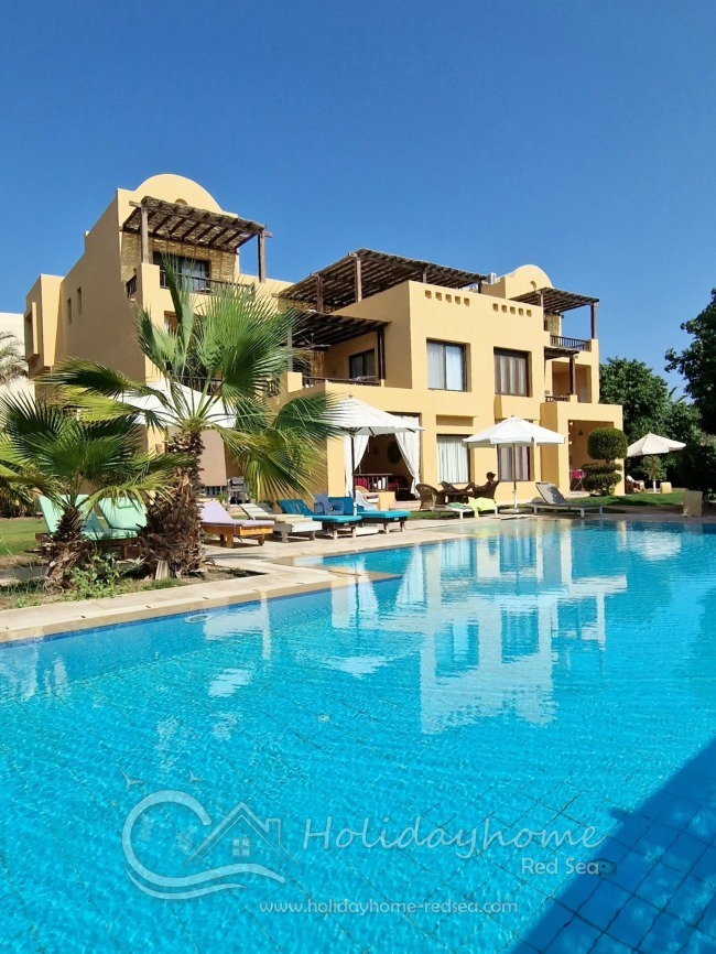 View over the shared pool to the apartment