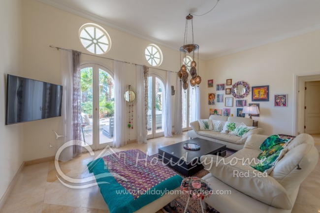 Large living room with a big TV