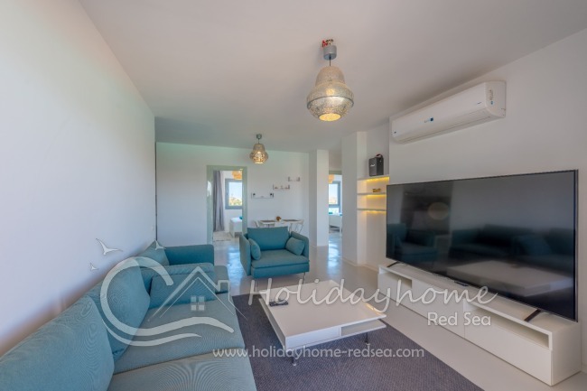 Large smart TV and comfortable couch