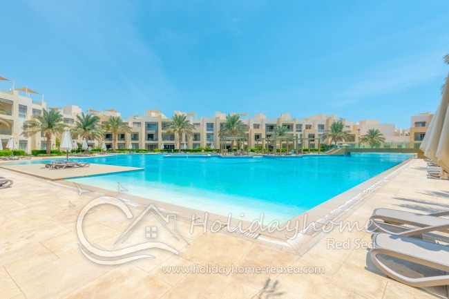 Large shared pool with sun loungers