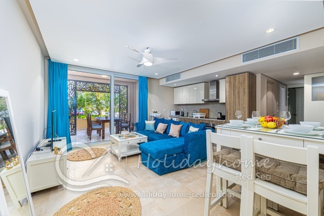 Open living and dining area with kitchen