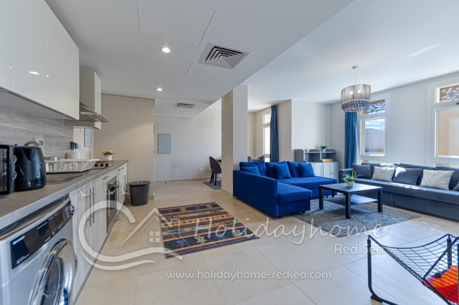 Open kitchen with living and dining room