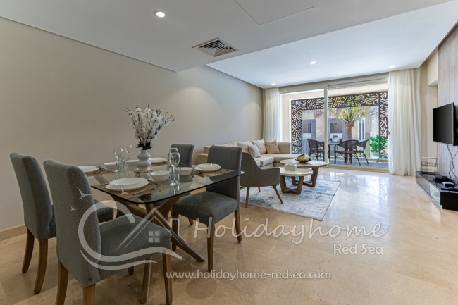 Bright, open living / dining area 
